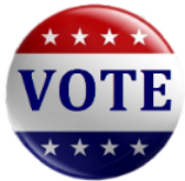 vote button with red, white and blue